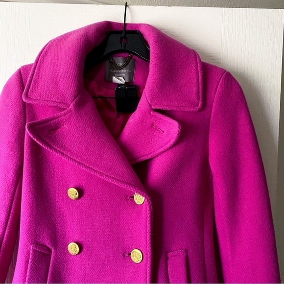 J. Crew Coat Majesty Stadium Cloth Wool Short Double-Breasted Fuchsia 00 GUC - Picture 6 of 8